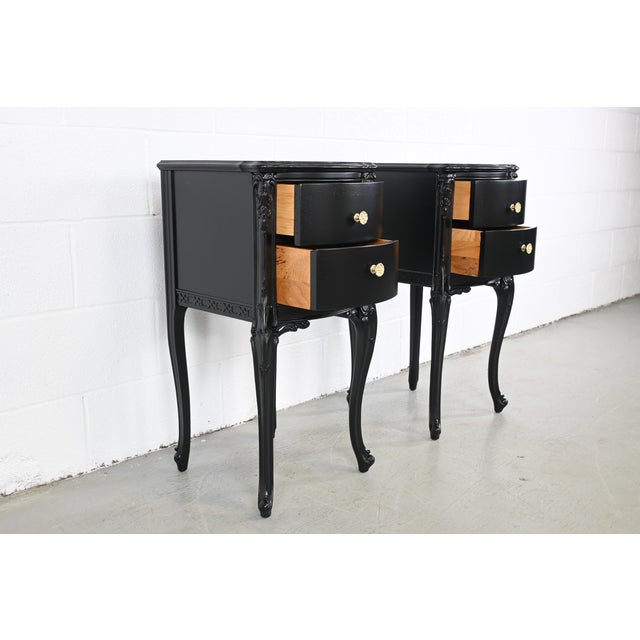 Antique French Rococo Style Black Lacquered Nightstands, a Pair For Sale - Image 9 of 13