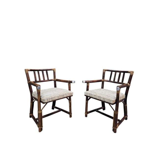 MCM Attributed to John Wisner for Ficks Reed Rattan & Bamboo Dining Chairs, Set of 6 For Sale - Image 12 of 12