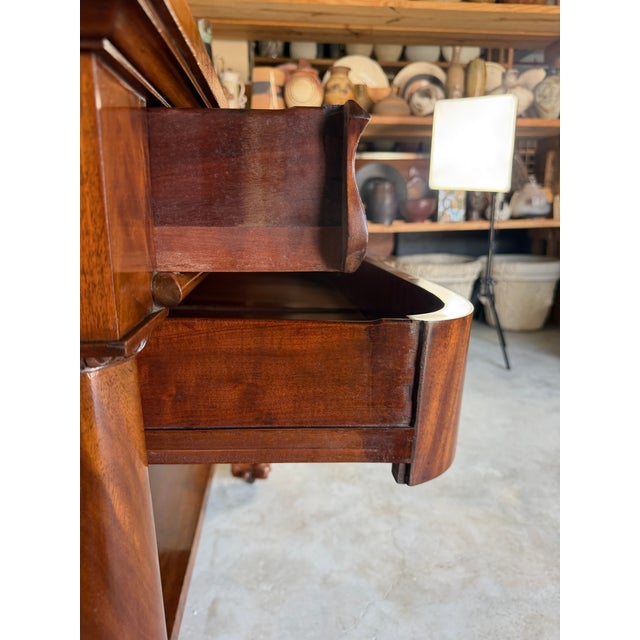 Antique Empire Style Console Table With Carved Paw Feet & Casters For Sale - Image 10 of 17