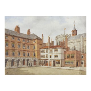 Antique Cityscape Temple Church Cloisters London Watercolor Painting For Sale