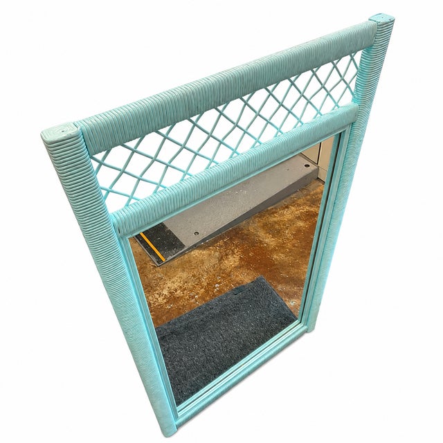 Vintage Rattan Palm Beach Style Mirror With Lattice Detail For Sale - Image 4 of 5
