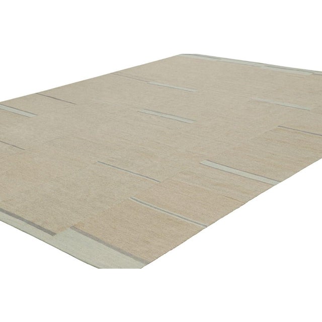Rug & Kilim Rug & Kilim’s Contemporary Kilim With Textural Beige, Cream and Blue Stripes For Sale - Image 4 of 7