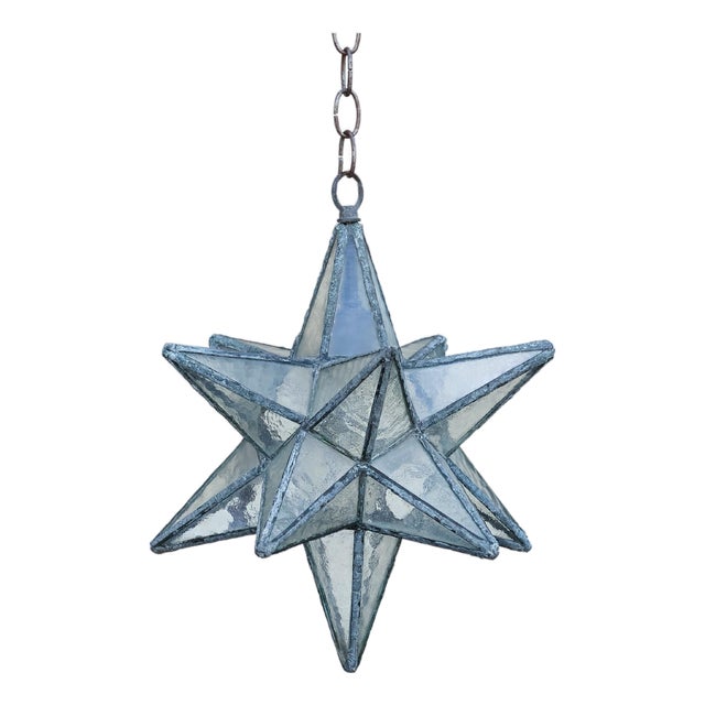 Mid 20th Century French Mid Century Modern Star Metal and Glass Light Fixture with Single Bulb For Sale