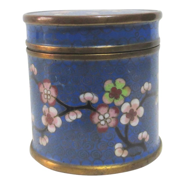 Vintage Chinese Enamel Cylindrical Lidded Box Circa 1920s' For Sale