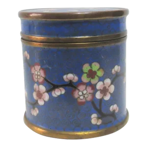 Vintage Chinese Enamel Cylindrical Lidded Box Circa 1920s'
