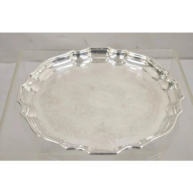 Silver Vintage Sheffield Silver Co. Usa Victorian Silver Plated Scalloped Platter Tray For Sale - Image 8 of 10