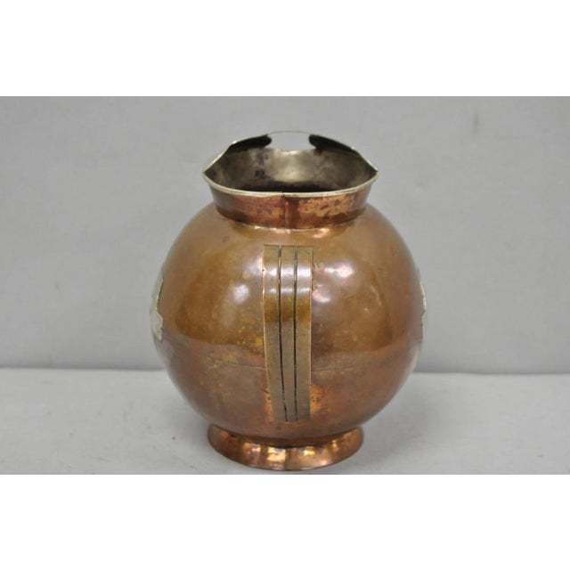 Metal Vintage Artesanias Taxco Mexico Primitive Water Pitcher Silver Mounted Copper For Sale - Image 7 of 16