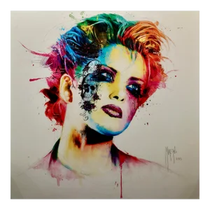 Patrick Murciano- Pop Art Model With Skull Tattoo-Lacquered Painting on Panel