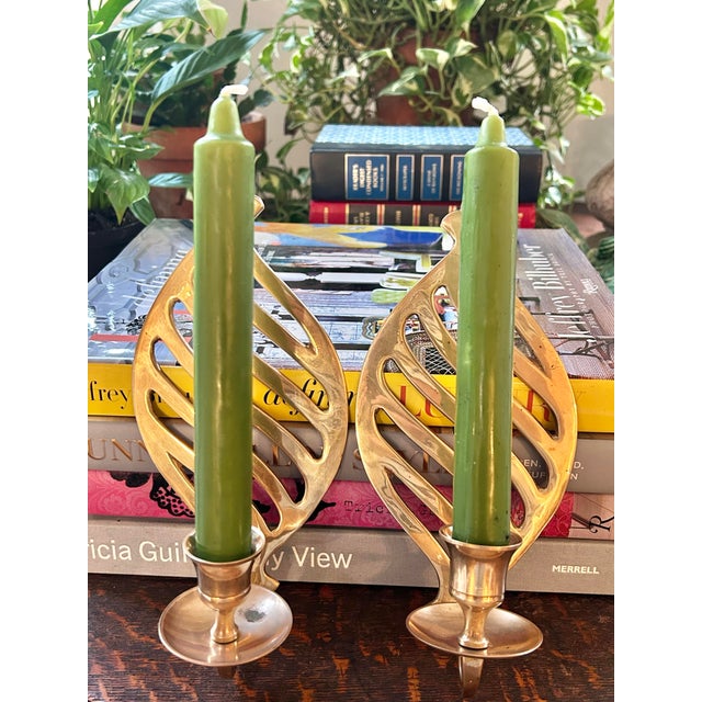 Contemporary Late 20th Century Solid Brass Cutout Design Wall Candle Sconces - A Pair For Sale - Image 3 of 9