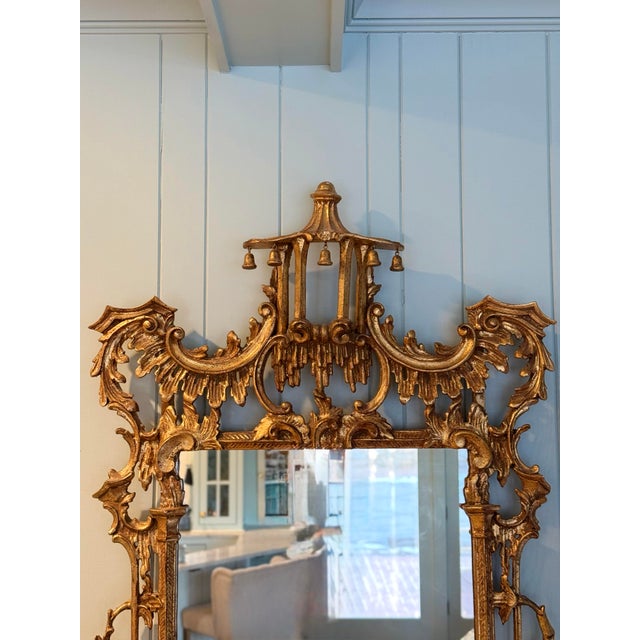 Chinoiserie Mid-Century Italian Florentine Giltwood Pagoda Mirror For Sale - Image 3 of 13