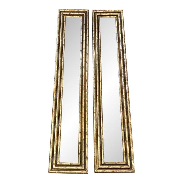 Vintage Mid-Century Faux Bamboo Gold Gilt Accent Mirrors - Pair (Made in Usa) For Sale