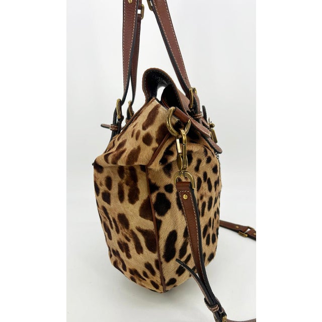 Dolce and Gabbana Leopard Print Pony Hair Tan Leather Miss Privee Shoulder Bag in very good condition. Leopard print pony...