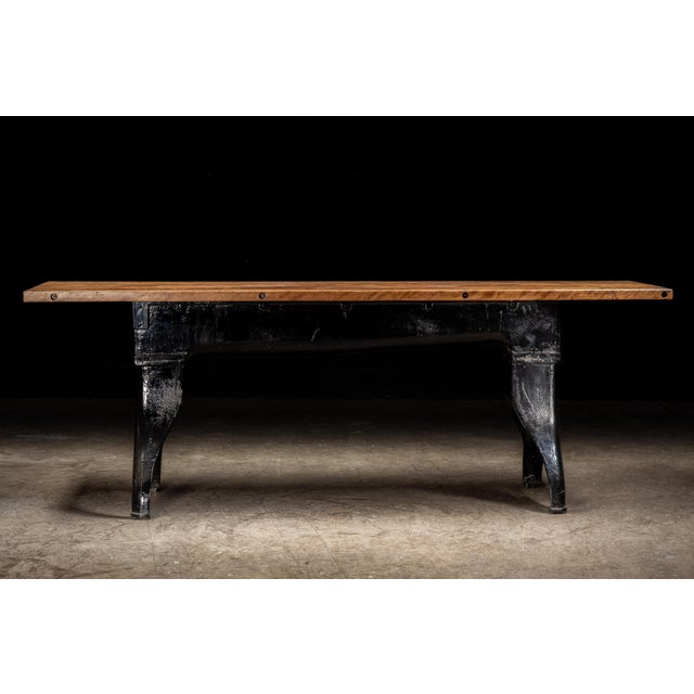 Early 20th Century Industrial Table on Antique Cast Iron Base For Sale - Image 5 of 15