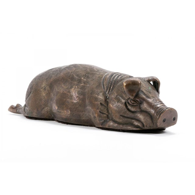 Farmhouse Vintage Large Heavy Cast Bronze Reclining Pig Animal Sculpture, 1980s For Sale - Image 3 of 6
