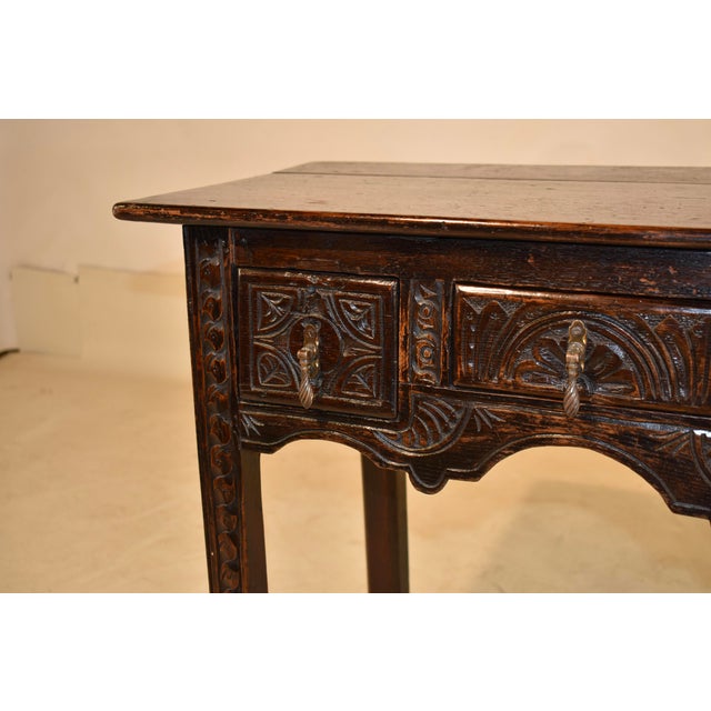18th Century English Hand-Carved Oak Lowboy For Sale - Image 11 of 12