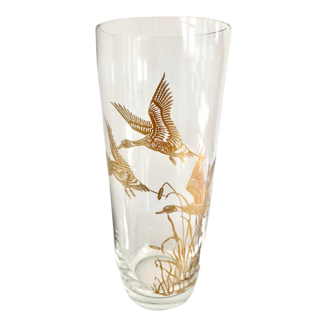 1980s Gold Flying Geese Glass Vase For Sale