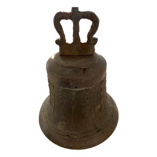 Antique Bronze Chapel Bell With Ornate Floral Relief and Rich Patina For Sale