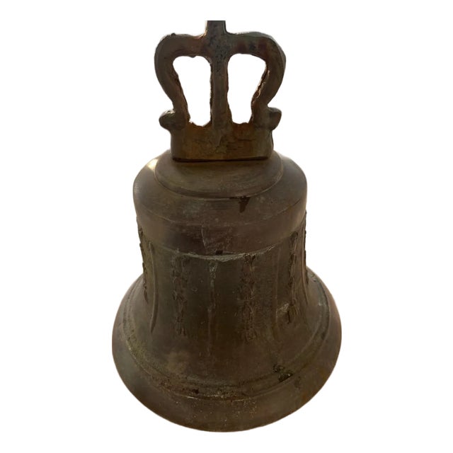 Antique Bronze Chapel Bell With Ornate Floral Relief and Rich Patina For Sale