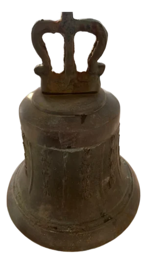 Antique Bronze Chapel Bell With Ornate Floral Relief and Rich Patina