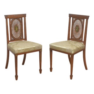 Edwardian Satinwood Cane-Back Side Chairs, 1890s, Set of 2 For Sale