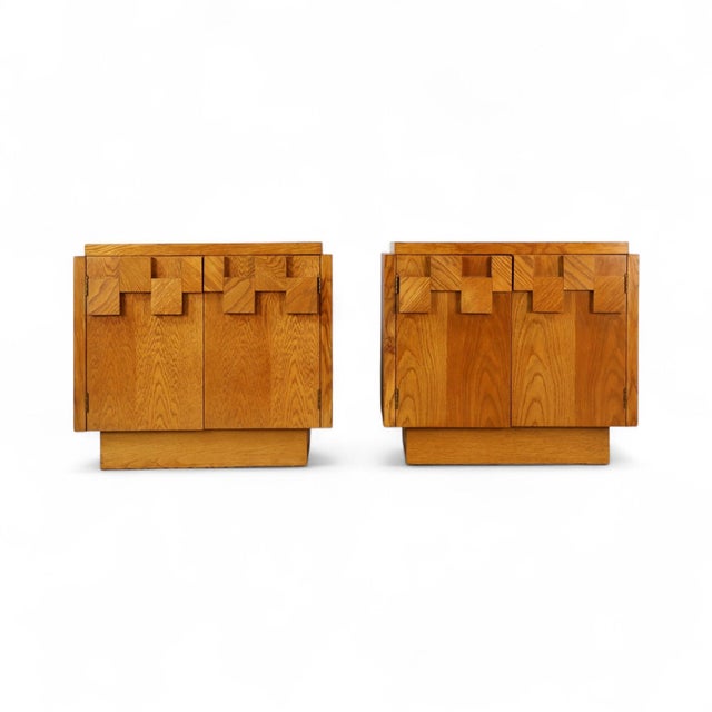 Lane Staccato Vintage Mid Century Modern Brutalist White Oak Pair of Nightstands C. 1970s, Attributed For Sale In New York - Image 6 of 8