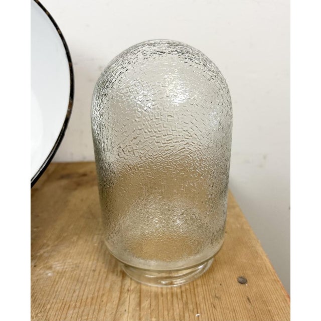 Industrial Blue Enamel and Cast Iron Pendant Light with Glass Cover, 1960s For Sale - Image 14 of 18