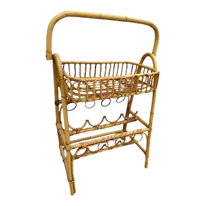 Albini Style Rattan Service Side Table & Bottle Holder W/ Handle