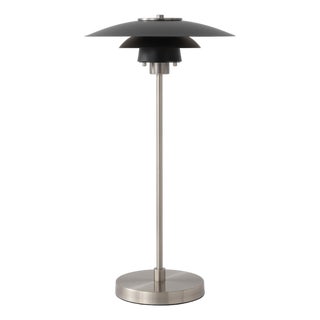 Mid-Century Modern Rancho Mirage Table Lamp 29" H - Black/Silver Shade, Satin Nickel, Dimmable, Bulb Included For Sale