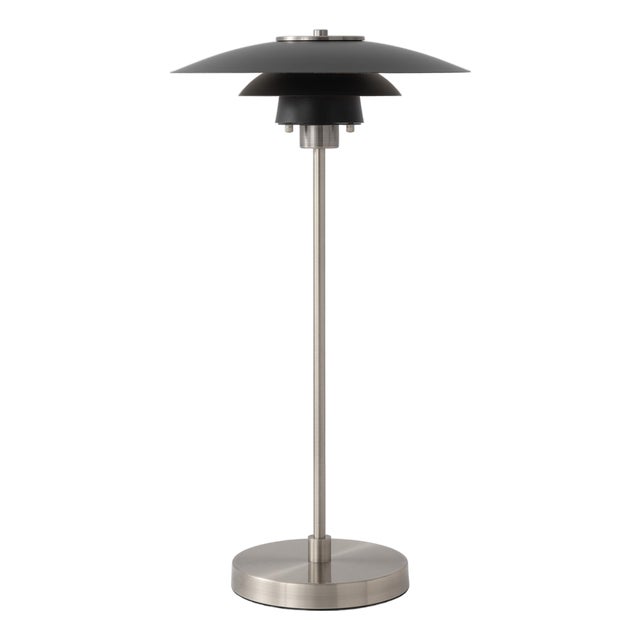 Mid-Century Modern Rancho Mirage Table Lamp 29" H - Black/Silver Shade, Satin Nickel, Dimmable, Bulb Included For Sale