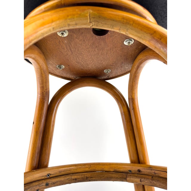 Mid Century Bentwood Rattan Stool With Cream Upholstered Cushion For Sale - Image 12 of 12