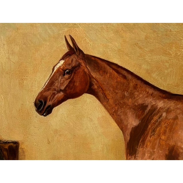 1910s 1910s “Chestnut Hunter in a Loose Box Stall” Antique Equestrian Horse Painting Oil on Canvas Attributed to Alfred Grenfell Haigh For Sale - Image 5 of 10