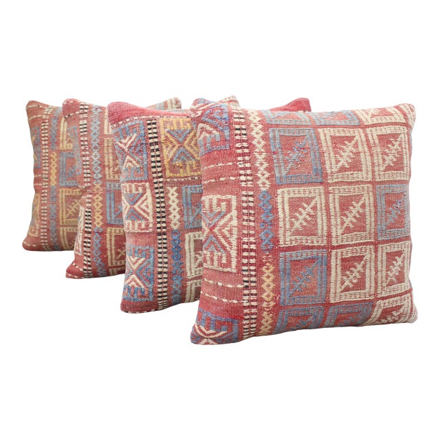 4 Turkish Kilim Decorative Pillow Covers - 16"x16" For Sale