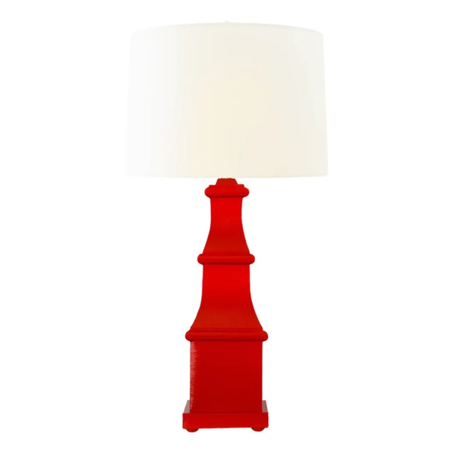 Matthew Izzo Home Allegra Handpainted Red Tole Table Lamp With Cream Silk Shade For Sale
