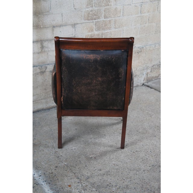 Late 20th Century Henredon Mahogany Distressed Leather French Empire Regency Club Lounge Armchair For Sale - Image 9 of 12