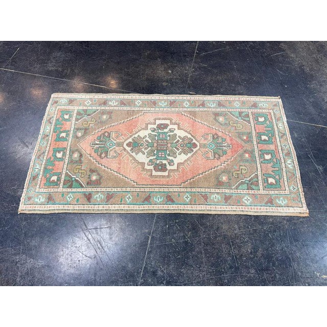 Turkish Turkish Mini Rug Oriental Hand Knotted Vintage Rug 1'10" x 3'7" #17869 For Sale - Image 3 of 8