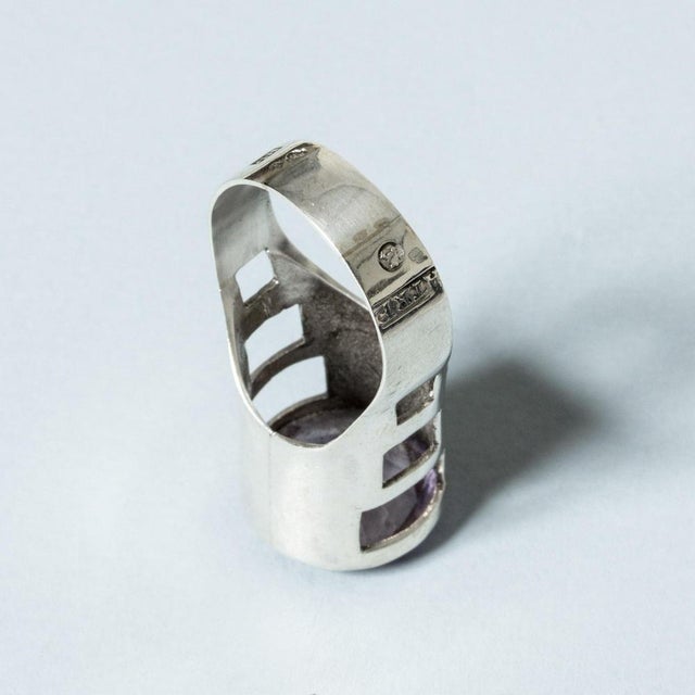 1950s Silver and Amethyst Ring by Rolf Kaplan, 1958 For Sale - Image 5 of 6