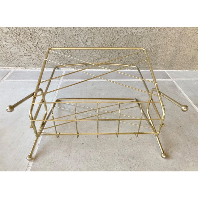 -Mid 20th-Century Atomic-Style Brass-Plated Metal Wire Media Rack For Sale - Image 10 of 13