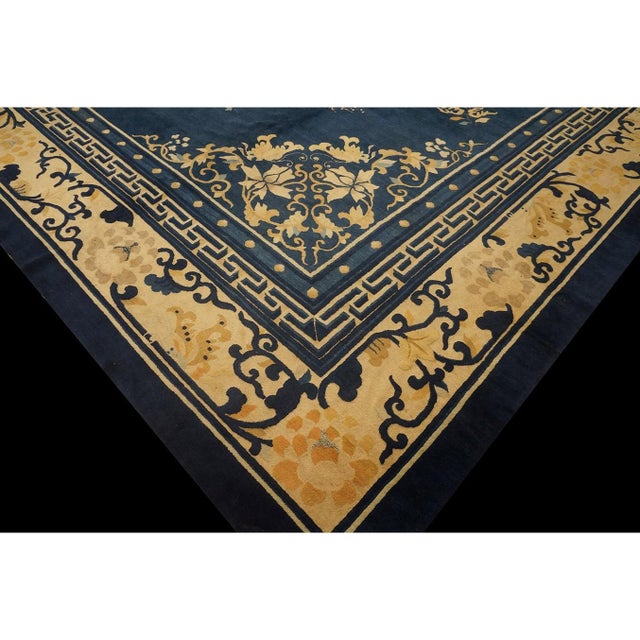 Antique Large Peking Chinese Allover Floral Knotted Rug, Circa Date: 1890s. This exquisite example of late Qing Dynasty...