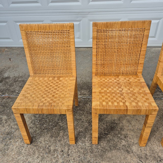 Bielecky Brothers 1970s Vintage Rattan Wrapped Dining Side Chairs, After Bielecky Bros, Set of 4 For Sale - Image 4 of 13