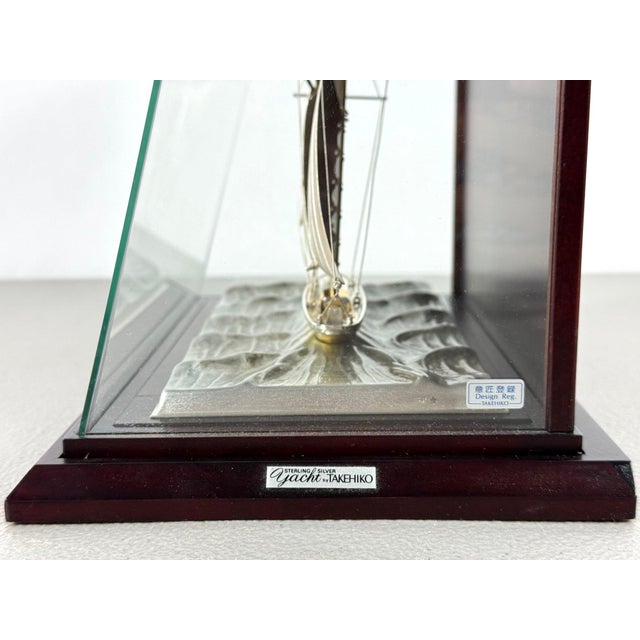 Rare Seki Takehiko Signed 985 Silver Yacht Model Original Box and Case Maritime Art For Sale - Image 10 of 17