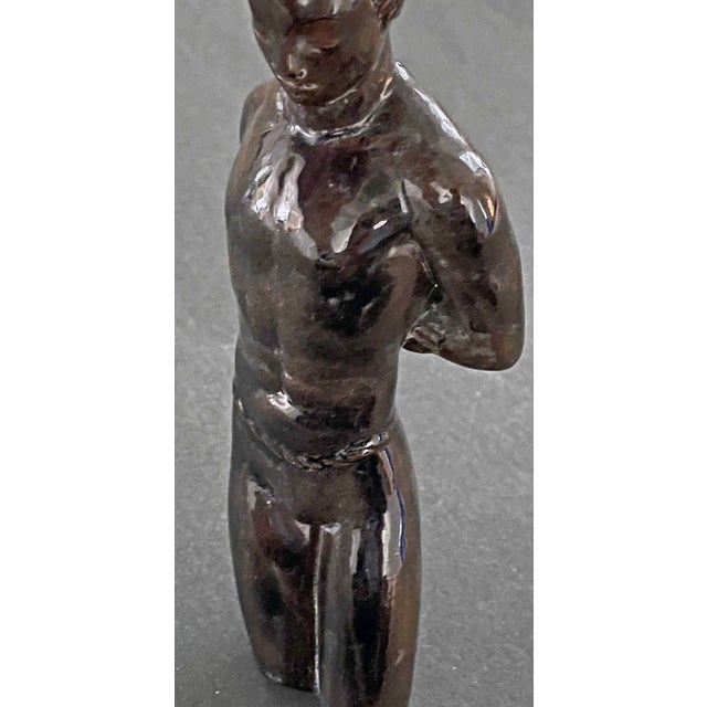 Figurative 1930s Ceramic Sculpture, "Shirtless Standing Man", Golden Gate Expo Era. For Sale - Image 3 of 4
