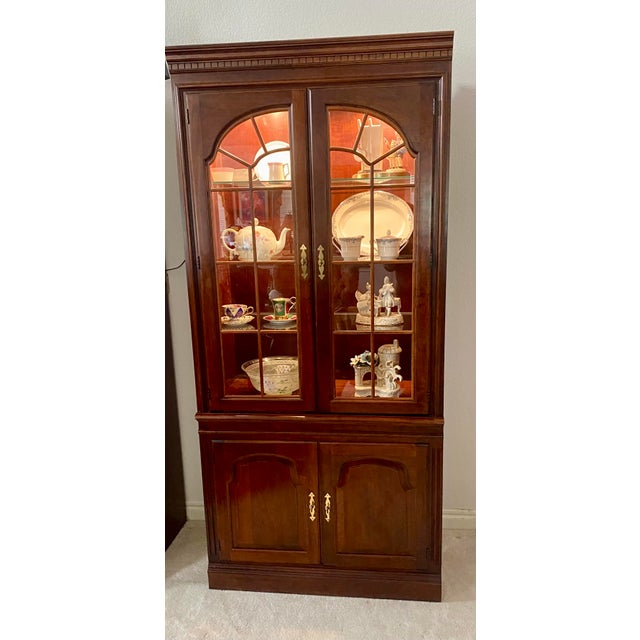 Exquisitely Stunning Late 20th Century Pennsylvania House Cherry Lighted Etagere Display Bookcase China Cabinet. Enhance...