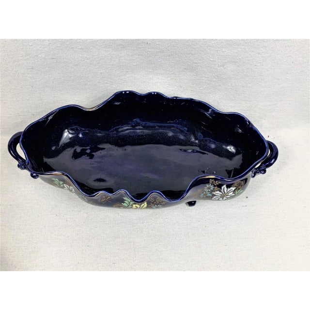 Ink Blue Vintage Cobalt Blue Floral Cachepot For Sale - Image 8 of 10