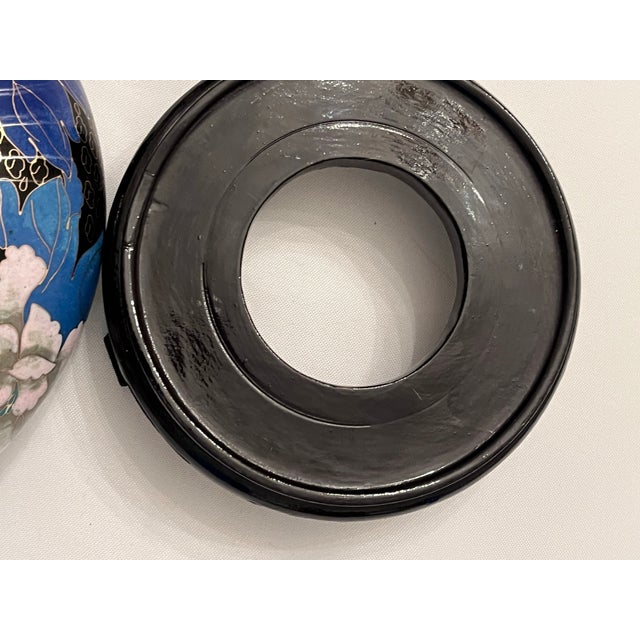 Chinese Cloisonné Black Enamel Bowl, Flowers and Birds, 8” With Stand For Sale - Image 11 of 12