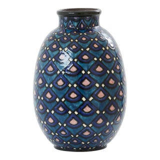 Paul Jacquet French Art Deco Enameled Ceramic Vase 1930 For Sale