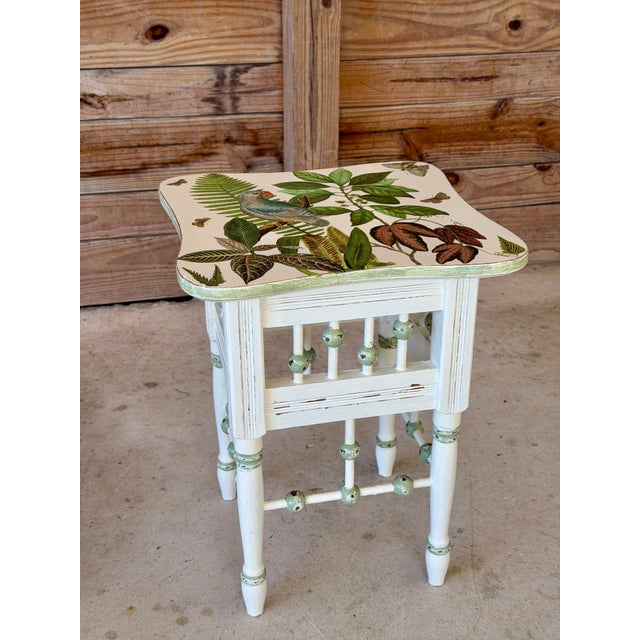 Vintage Custom Painted Tropical Decoupage Spindle Side Table For Sale In Naples, FL - Image 6 of 12