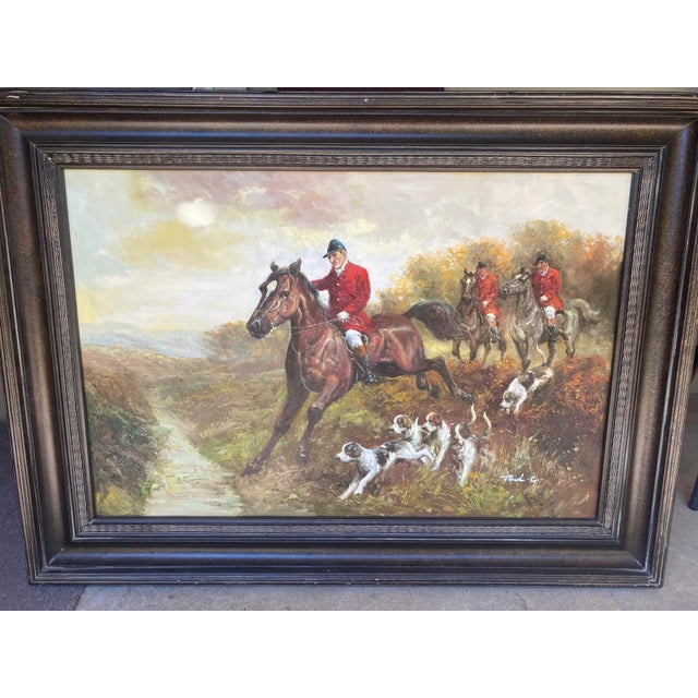 1970s Large Vintage Fox Hunt Painting, British Style For Sale - Image 5 of 8