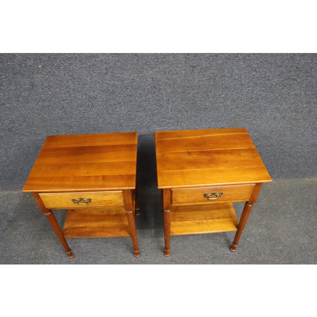 American Pair of Cherry Valley Stickley Cherry Wood Nightstands For Sale - Image 3 of 15