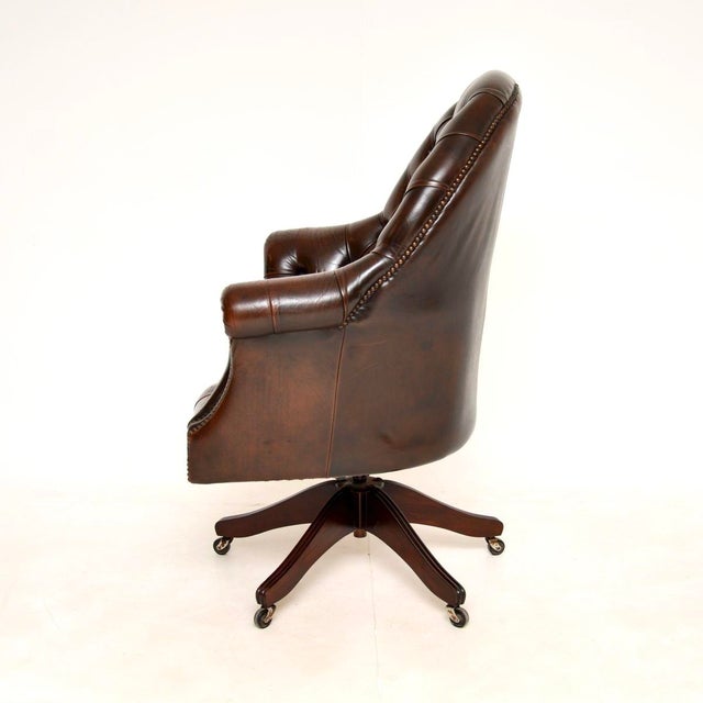 1950s Antique Victorian Leather Swivel Directors Desk Chair, 1950s For Sale - Image 5 of 14