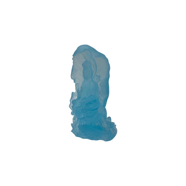6.5" Light Blue Frosted Crystal Glass Bodhisattva Guanyin Figure For Sale - Image 11 of 11